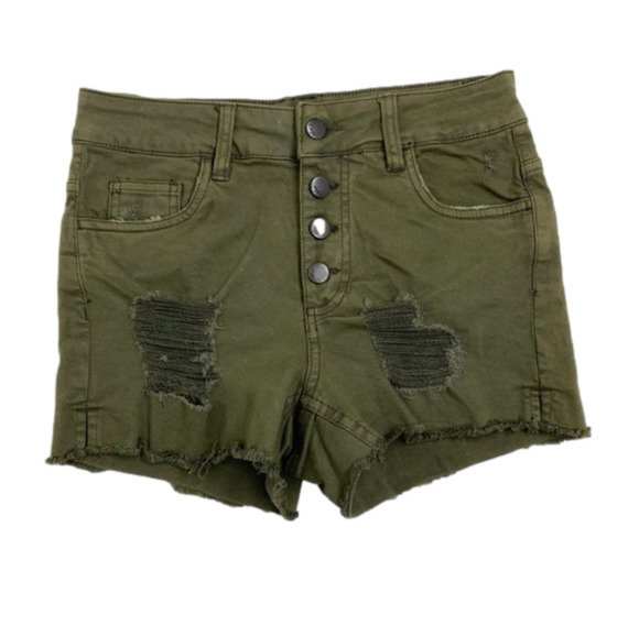 HARLOW Green Distressed Shorts with painted pocket - Picture 1 of 11